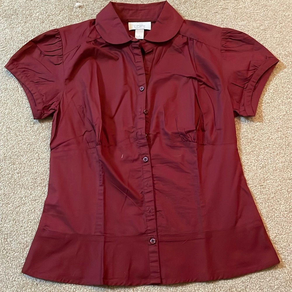 Women’s Dark Red Short Sleeved Collard Shirt